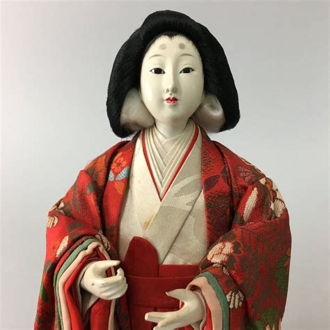 Japanese Hina Doll Court Lady Vtg Girls Day Decor Red Kimono Id173 Hina