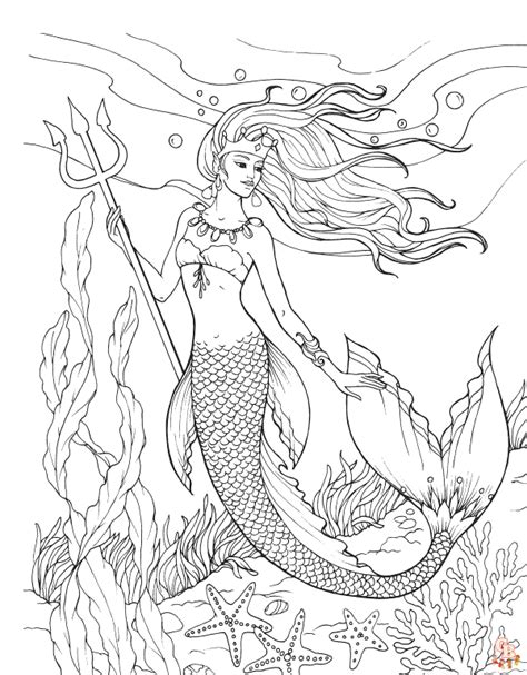 Realistic Mermaid Coloring Pages Free Printable Gbcoloring