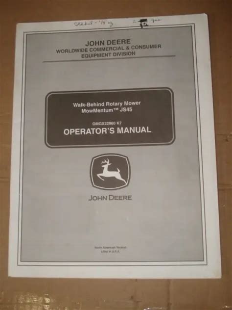 John Deere Walk Behind Push Mower Operators Manual Mowmentum Js45