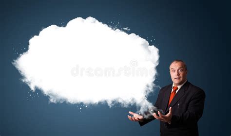 Businessman Presenting Abstract Cloud Copy Space Stock Image Image Of