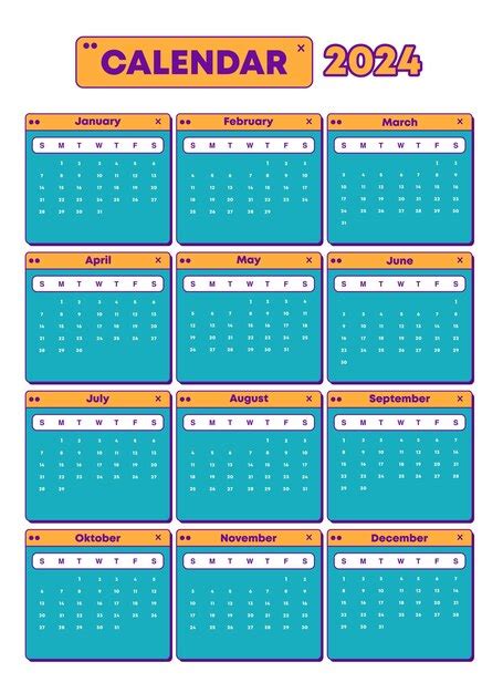 Niedliche blaue kalender layout vorlage für 2024 Premium Vektor