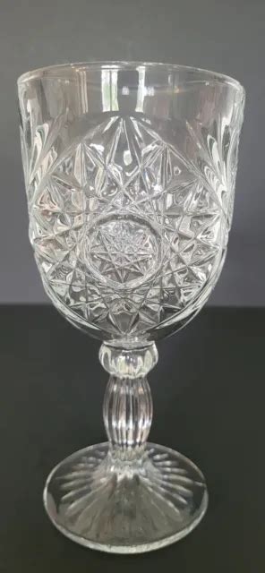 Vintage Libbey Hobstar Clear Glass Star Burst Wine Water Goblets ~ Set Of 5 45 00 Picclick