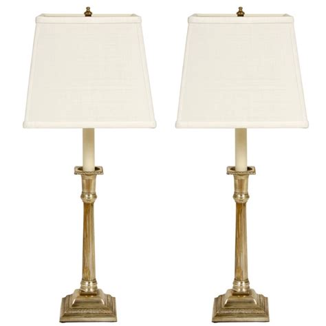 Pair Of Silver Plate Candlestick Lamps At 1stdibs