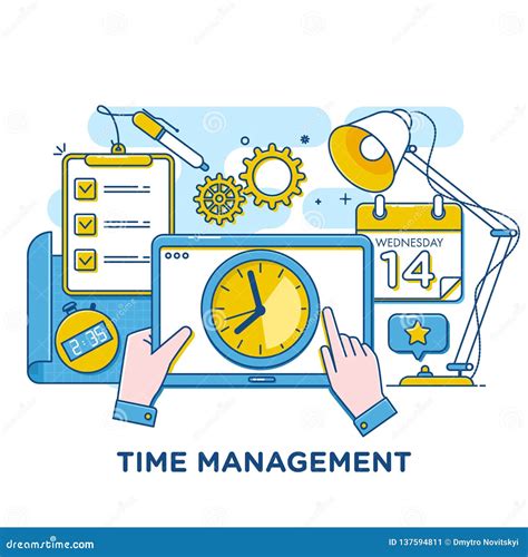 Time Management Concept Illustration Thin Line Flat Design Stock