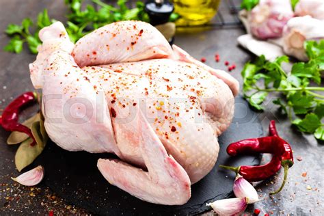 Raw Chicken Fresh Whole Chicken With Ingredients For Cooking Stock