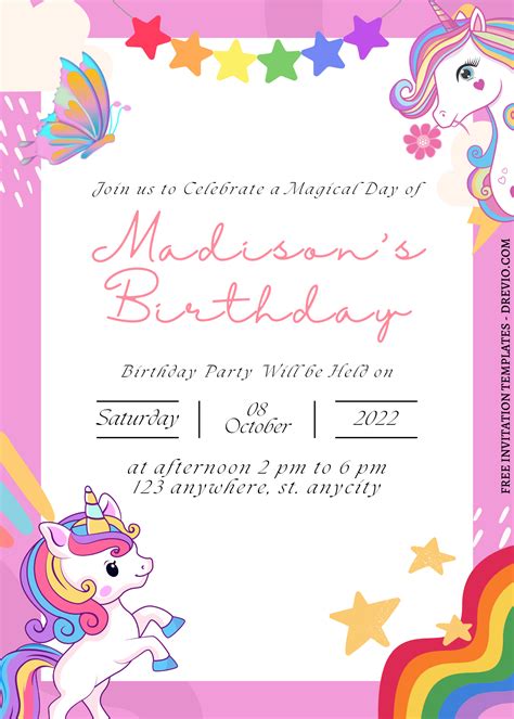 11 A Magical Celebration Unicorn Canva Birthday Invitation Templates