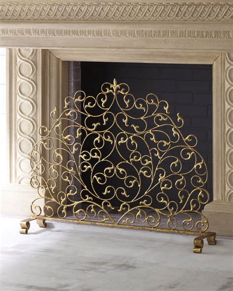 Neiman Marcus Golden Branch Fireplace Screen Italian Gold Finish Luxe