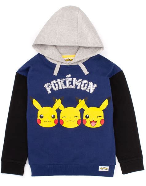 Pokemon Hoodie Boys Kids Pikachu Face Blue Game Sweater T Ebay
