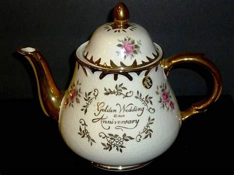 Vintage Teapot Golden Anniversary Ceramic Tea Pot Arthur Wood Teapot