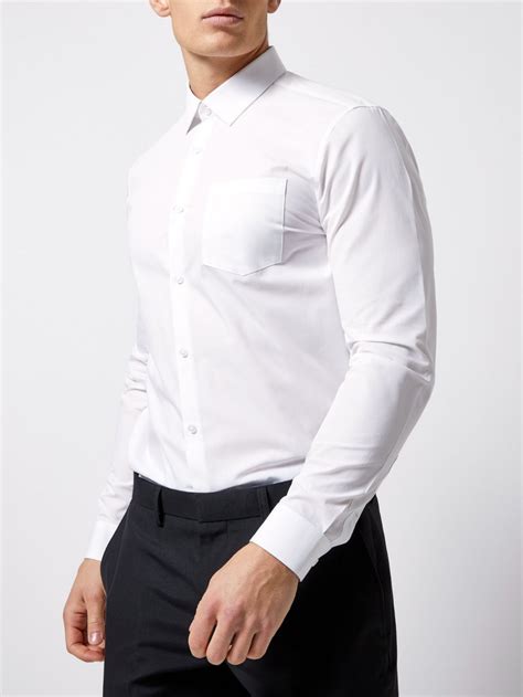 White Slim Fit Essential Shirt With Pocket Burton Casual Shirts For