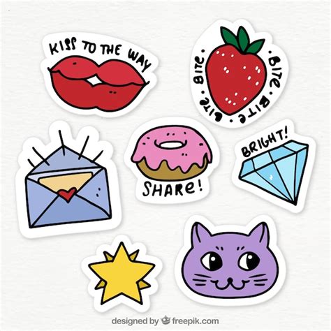 Funny Variety Of Hand Drawn Stickers Vector Free Download