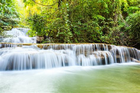 Tropical Waterfall In Kanchanaburi Thailand Stock Image Image Of