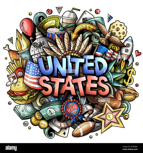 Estados Unidos Dibujado A Mano Dibujo De Dibujos Animados Doodle