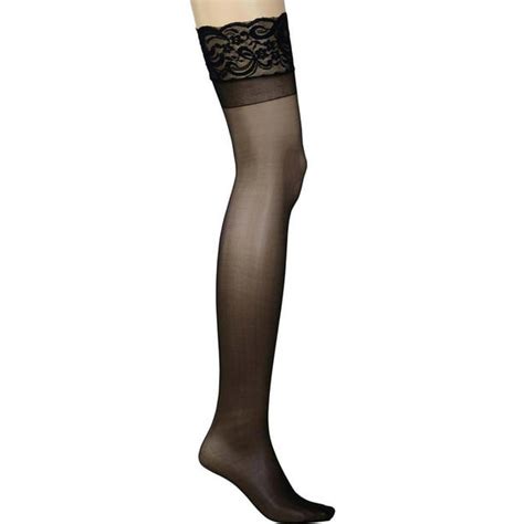 Angelique Womens Plus Size Hosiery Sheer Lace Top Black Thigh High
