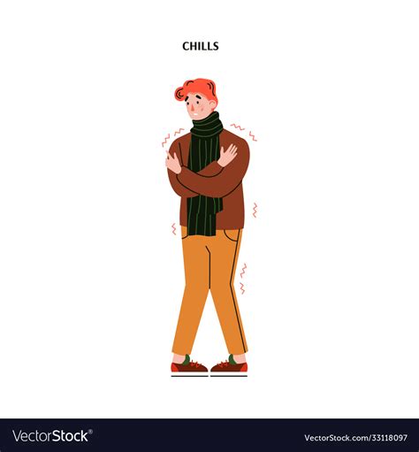 Man With Cold Or Flu Chills Symptom Flat Cartoon Vector Image