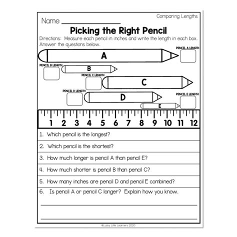 2nd Grade Math Worksheets Measurement Comparing Lengths Picking