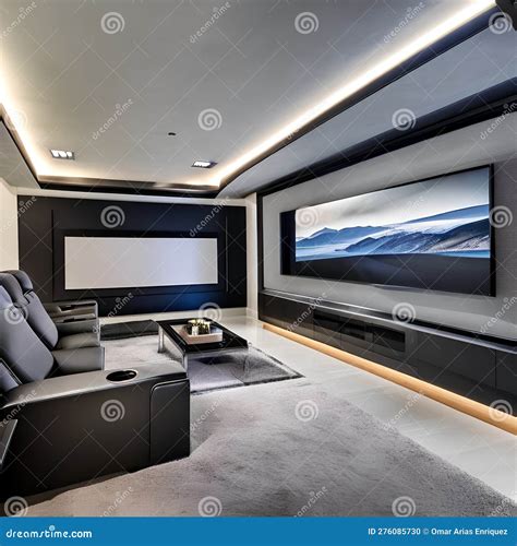 4 A Sleek Minimalist Home Theater With A Mix Of Black And Gray