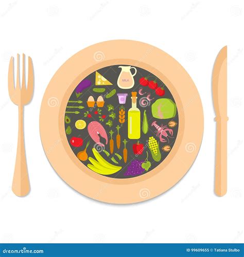 Healthy Food In Plate Stock Vector Illustration Of Fruit 99609655