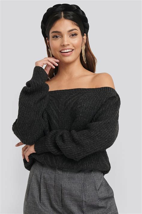 Off Shoulder Knitted Sweater Grau Na