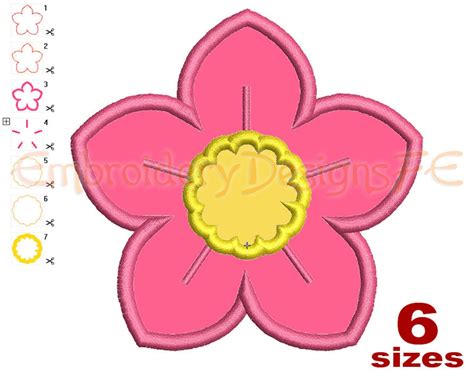 Flower Applique Design 6 Sizes Machine Embroidery Design Etsy