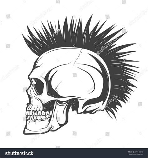 Skull Mohawk Hairstyle เวกเตอร์สต็อก ปลอดค่าลิขสิทธิ์ 340645649