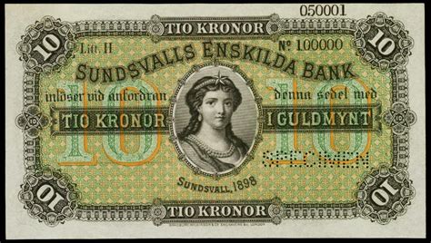 Sweden 10 Kronor 1898 Sundsvalls Enskilda Bankworld Banknotes And Coins