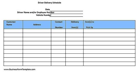 Sample Delivery Schedule Template Schedule Template Delivery