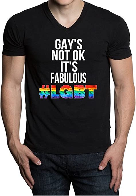 Gays Not Ok Its Fabulous Mens Black V Neck T Shirt V213 Black Clothing