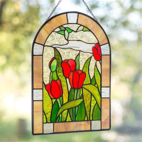 Custom Stained Glass Window Panel Mom T Tulip Stained Glass Flower Glass Art Stories