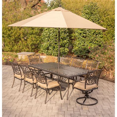 Hanover Traditions Aluminum 9 Piece Rectangular Patio Dining Set With