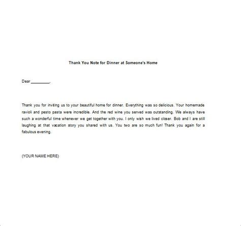 Thank You Note For Dinner 8 Free Word Excel Pdf Format Download