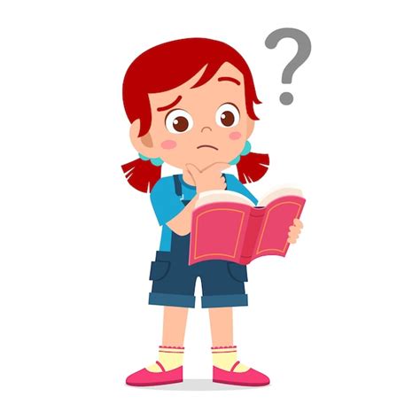 Premium Vector Cute Little Kid Girl Read Book And Confused With