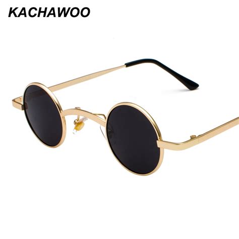 Kachawoo Small Round Sunglasses Men Metal Frame Round Retro Style Tiny