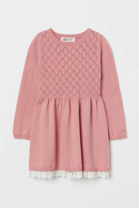 Lace Trimmed Knit Dress Dusty Rose Kids Handm Us