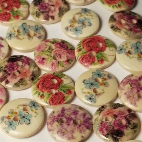 50pcs Assorted Wooden Flower Sewing Buttons 15mm 2 Hole Etsy
