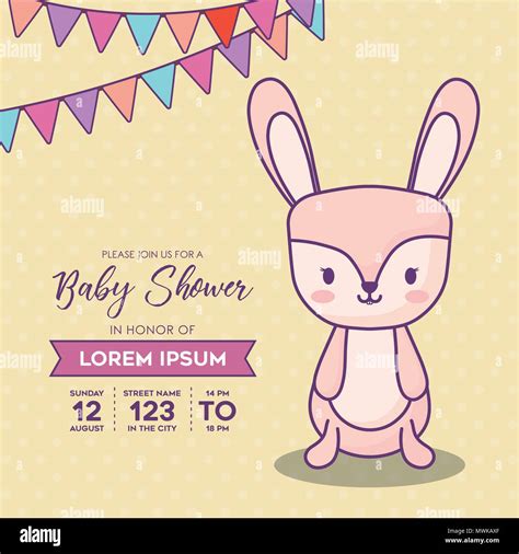 Baby Shower Invitation Template With Decorative Pennants And Cute