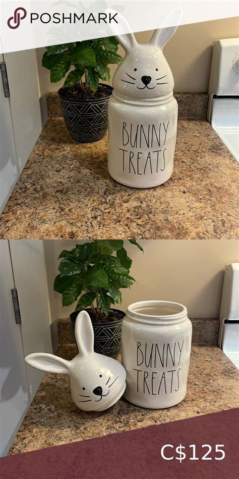 Rae Dunn Large White Bunny Treats Canister With Bunny Topper In 2022
