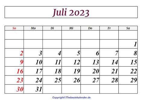Kalenderblatt Juli 2023 The Beste Kalender
