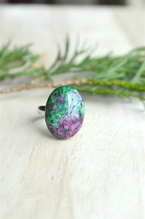 Green And Purple Stone Ring Healing Stones Oval By Raelwear