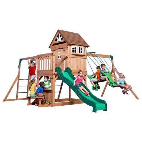 Backyard discovery is the number one manufacturer of wooden swing sets in the us, and we're in addition to our wooden swing sets, playsets and playhouses, we also offer backyard leisure products. Backyard Discovery Montpelier All Cedar Playset-30211com ...