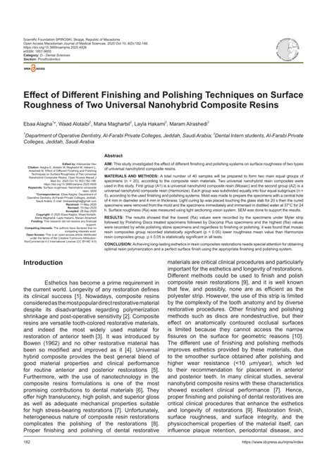 Pdf Effect Of Different Finishing And Polishing Techniques On Surface