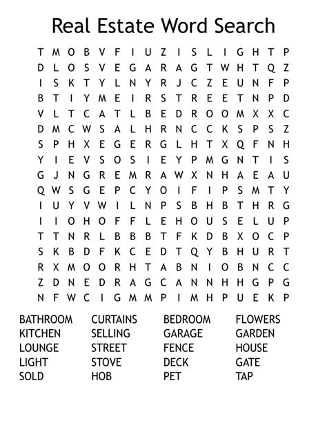 Real Estate Word Search Wordmint