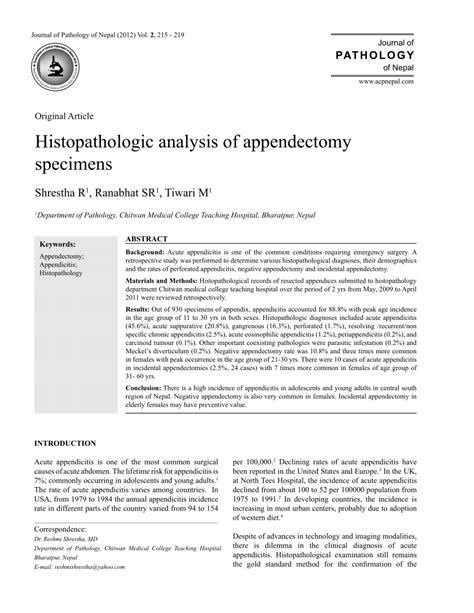 Pdf Histopathologic Analysis Of Appendectomy Specimens