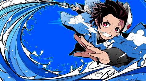 demon slayer tanjiro kamado with sword with blue background 4k 8k hd anime wallpapers hd