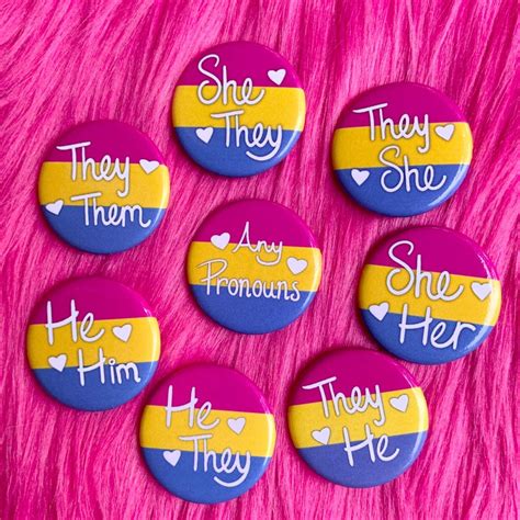pansexual pride flag pronoun pin back button they she etsy