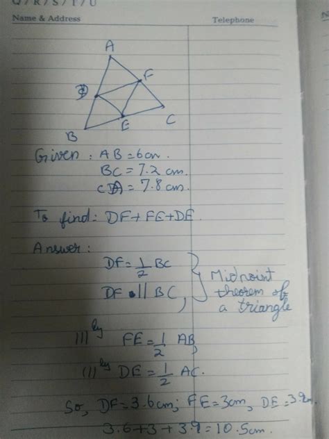 In Triangle Abc D E And F Are The Midpoints Of Ab Bc And Ca