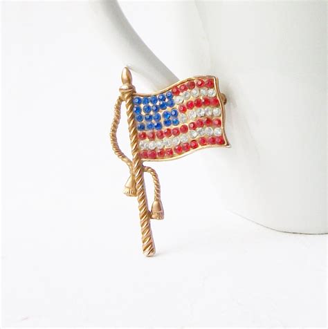 Vintage American Flag Brooch Usa Flag Pin Etsy
