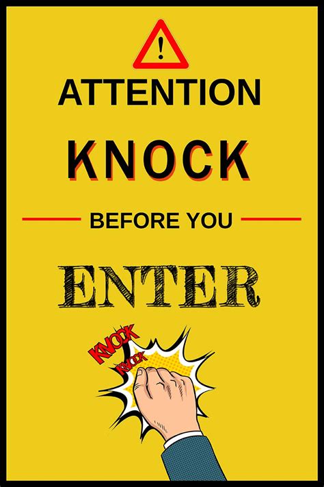 wildmark paper attention knock before you enter sign poster for bedroom and office door yellow