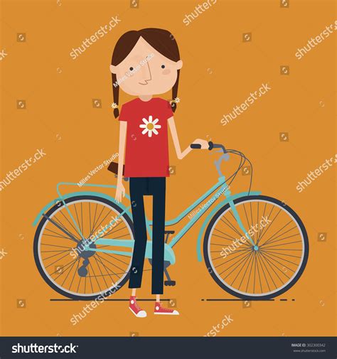 Girl Riding Bike Vector Illustration Stock Vector Royalty Free 302300342 Shutterstock