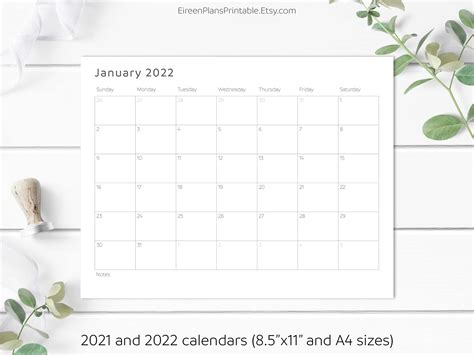 Printable 2021 2022 Desk Calendar Modern Calendar Write On Etsy